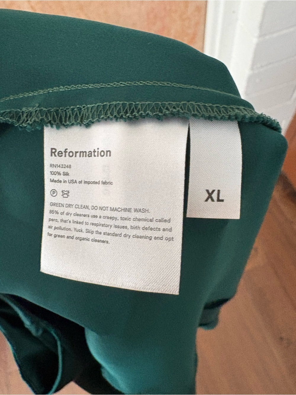 Reformation Emerald Green Slip Dress with Side Slit 100% Silk - Picture 4 of 4